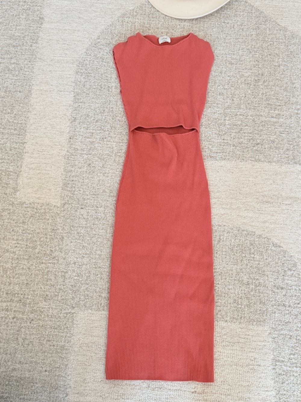 Aritzia Sleeveless Ribbed Cutout Maxi Dress in Coral